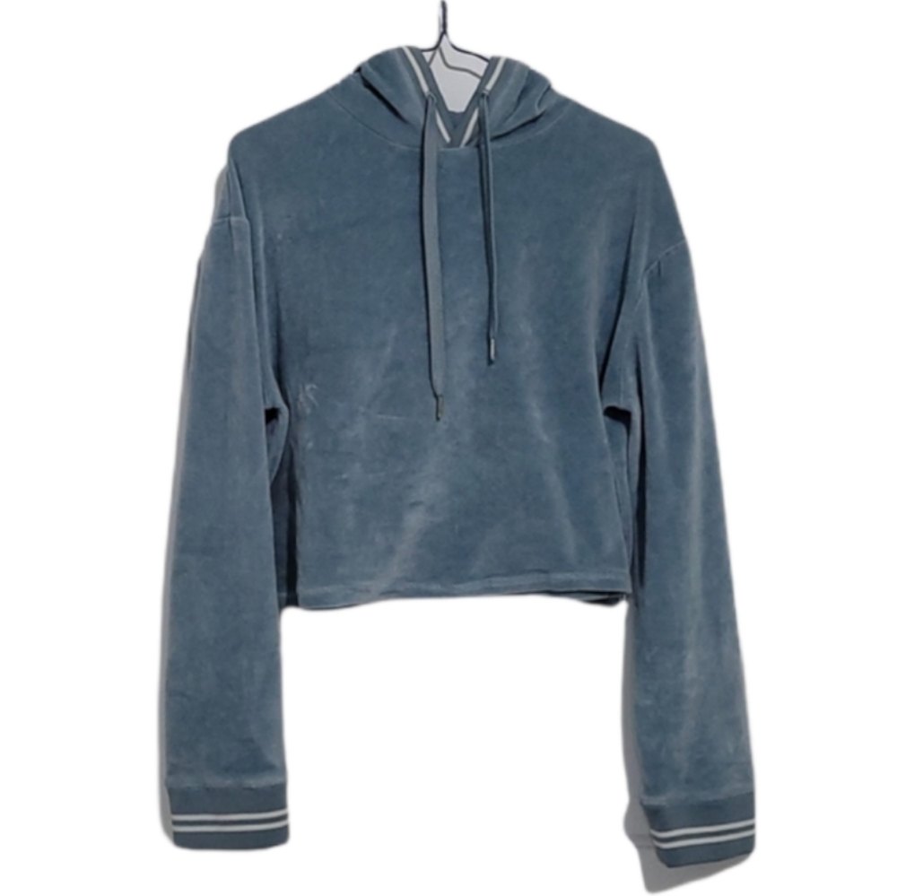 Harlow Blue Velvet Cropped Hoodie